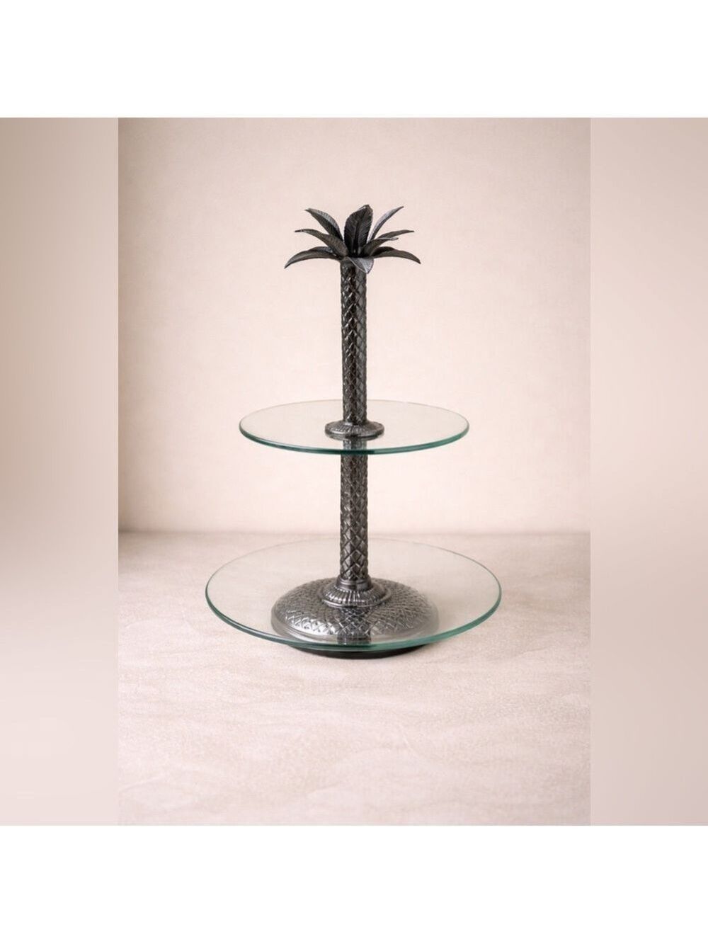 VINTAGE Studio Silversmiths Silver Plate Pineapple Two-Tier Glass Serving Stand
